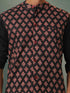 Vastramay Men's Black Floral Printed Cotton Nehru Jacket